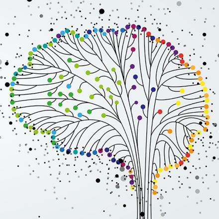Colorful tree branches depicting a brain