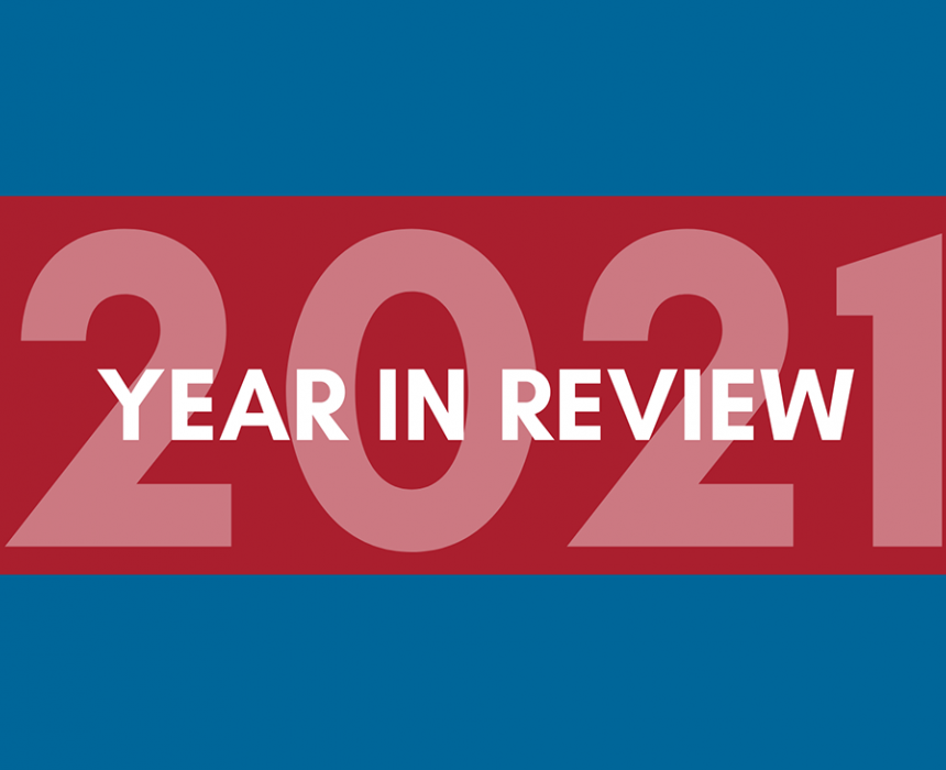 Blue background with red banner that reads: 2021 Year in Review